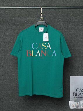 Casablanca Crew Neck Green Logo Short-Sleeved T-Shirt